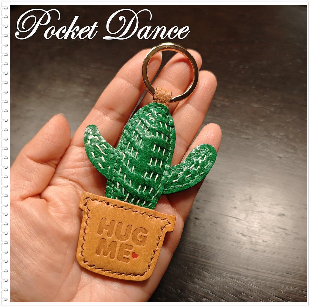 Handmade Leather Cactus Pendant Charm or Keychain for Purse Bag Friends Gifts