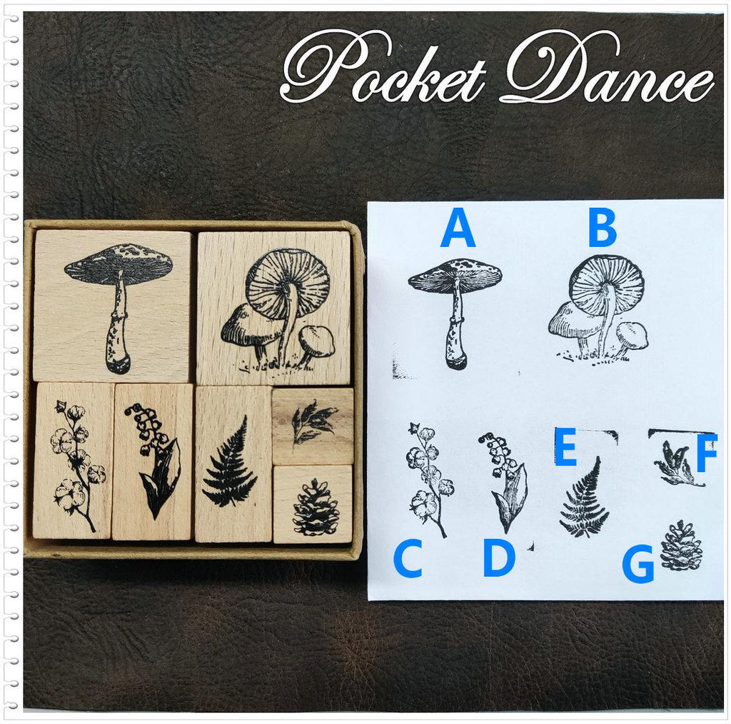Plant Rubber Stamp Set: Mushroom, Bluebells, Pinenut - Scrapbook Supply