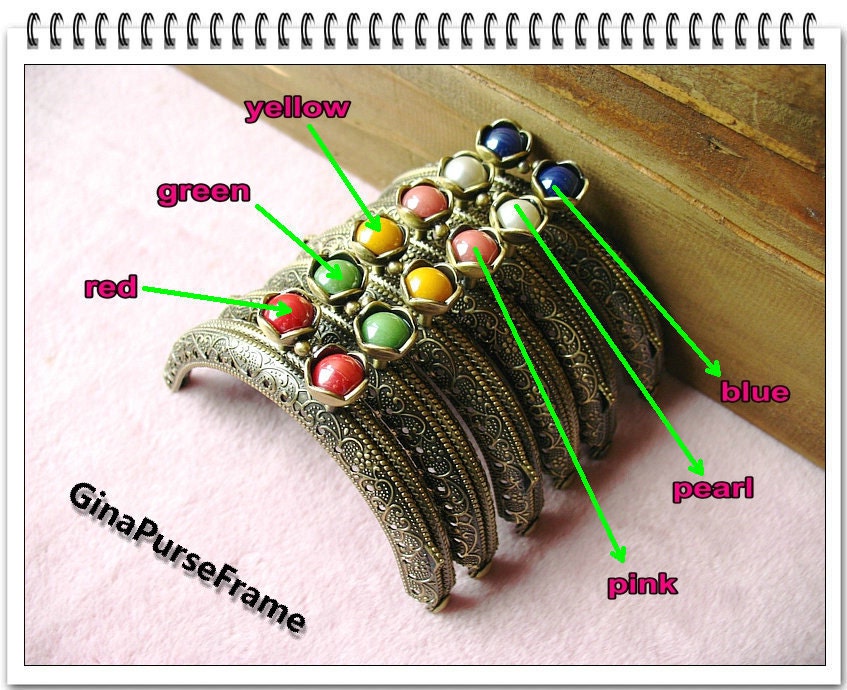 Embossed Metal Purse Frame: Antique Brass with Flower Bead (6 Colors)