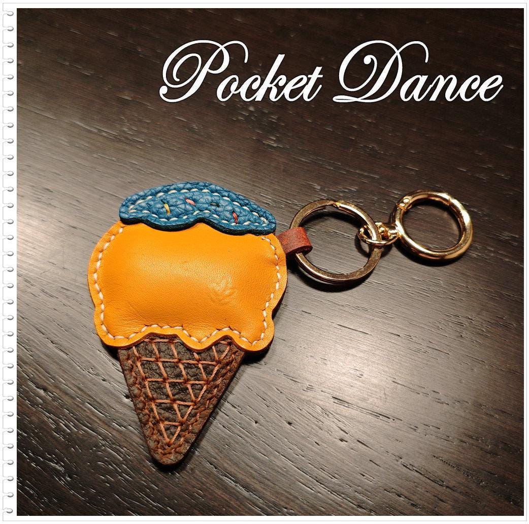 Leather Ice Cream Keychain: Handmade Bag Charm