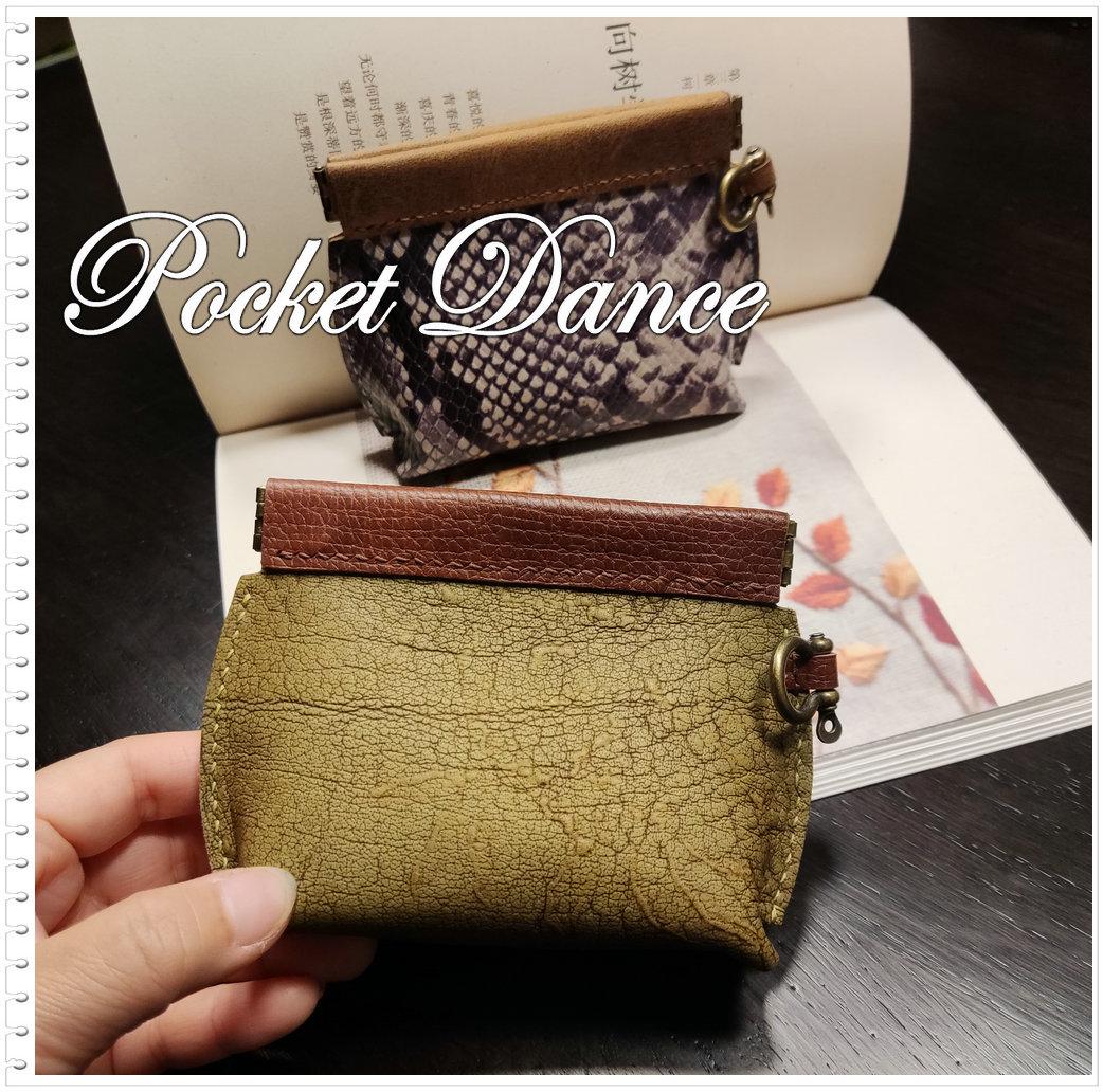 Green Leather Squeeze Coin Purse: Handmade Flex Frame Change Pouch