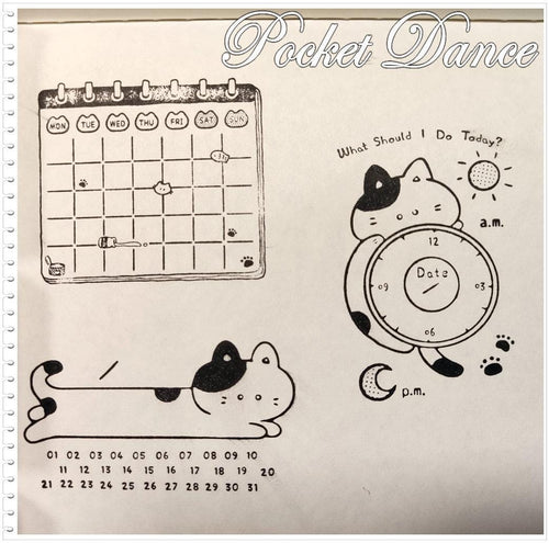 Cat Rubber Stamp Set: Wooden Planner Stamps for Journaling