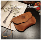 Handmade Leather Coin Purse: Compass Embossed Card Wallet