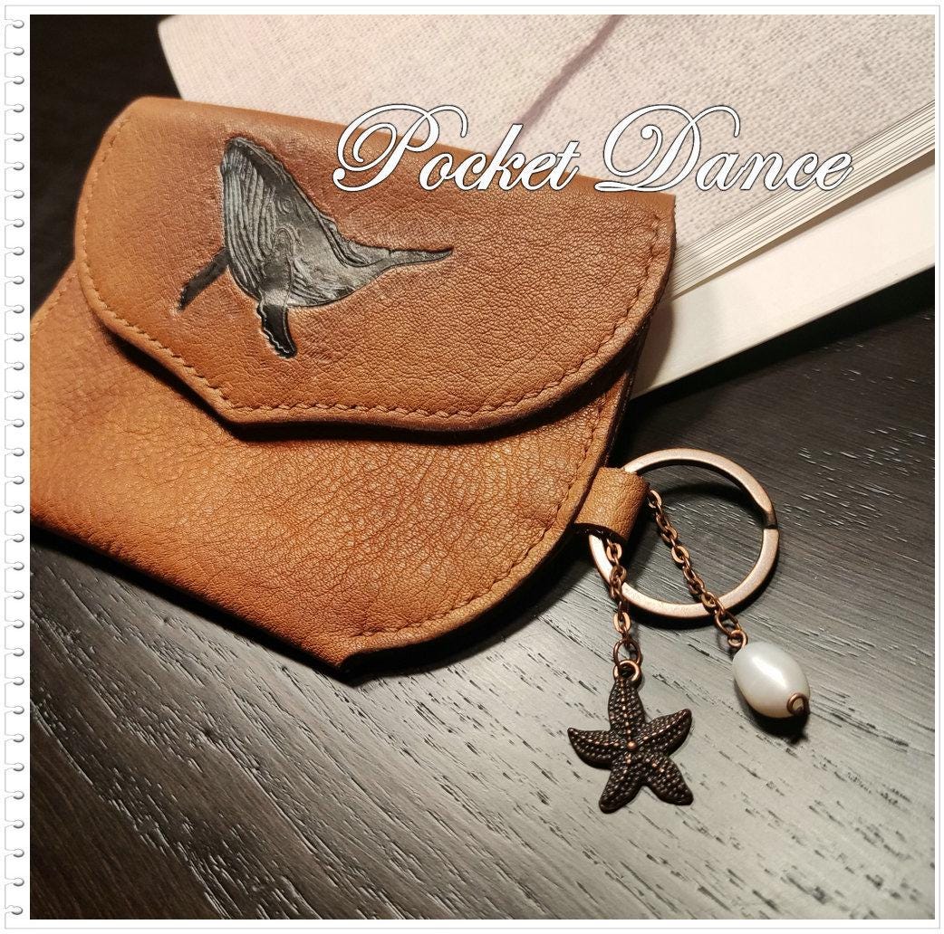 Handmade Leather Coin Purse: Embossed Whale Card Wallet