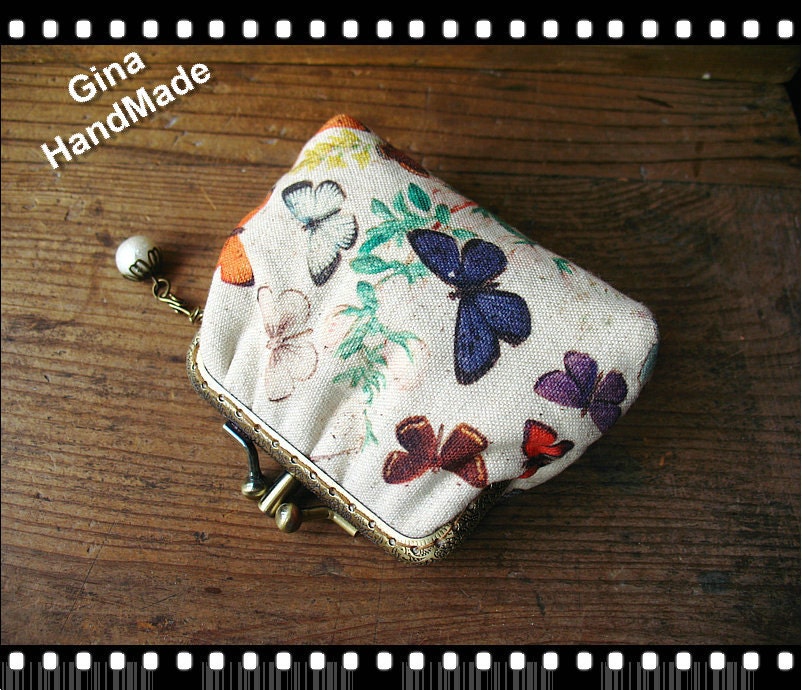 Handmade Butterfly Coin Purse: Kiss Lock Clutch Wallet