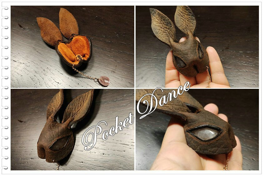 Handmade Leather Rabbit Brooch: Natural Stone Accent, Keyring Option