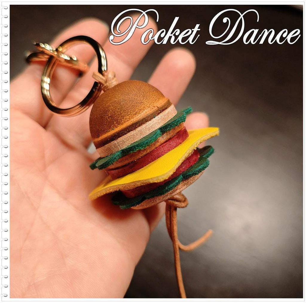 Leather Hamburger keychain, Cheeseburger bag charm, leather burger key chain, cute key pendant charm gifts