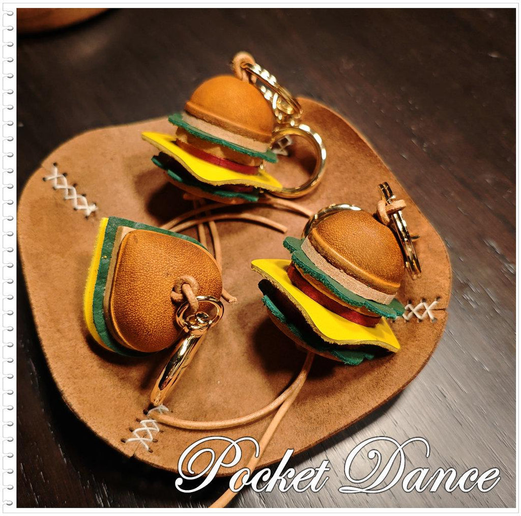 Leather Hamburger keychain, Cheeseburger bag charm, food gifts