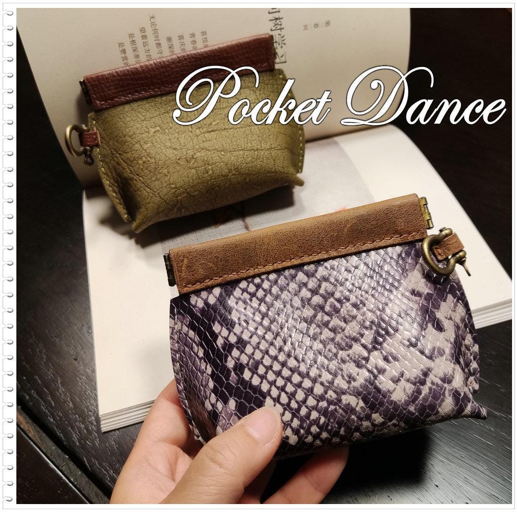 Green Leather Squeeze Coin Purse: Handmade Flex Frame Change Pouch