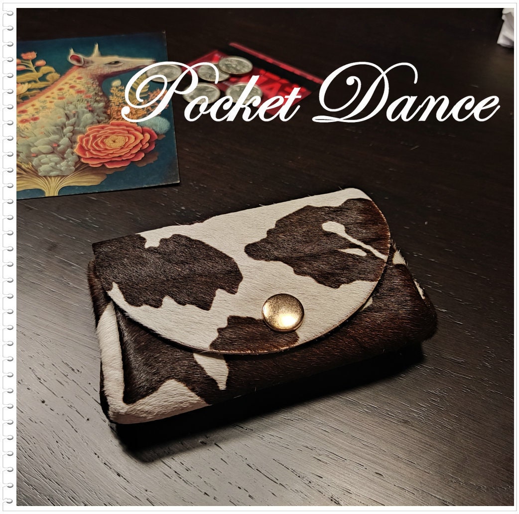 Handmade Cow Print Leather Coin Purse: Small Card Wallet