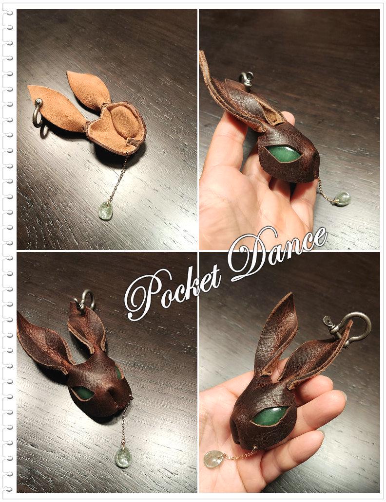Handmade Leather Rabbit Keychain with Green Stone Eye
