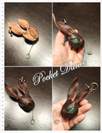 Handmade Leather Rabbit Keychain with Green Stone Eye
