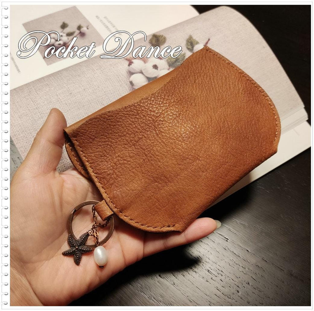Handmade Leather Coin Purse: Embossed Whale Card Wallet