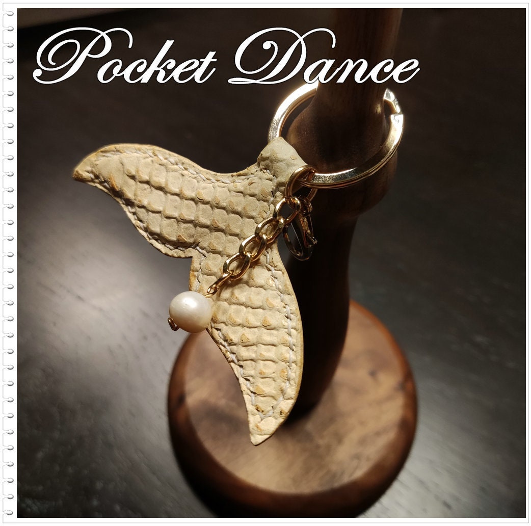 Handmade Leather Mermaid Tail Keychain: Pearl Keyring Bag Charm