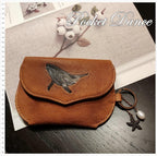 Handmade Leather Coin Purse: Embossed Whale Card Wallet