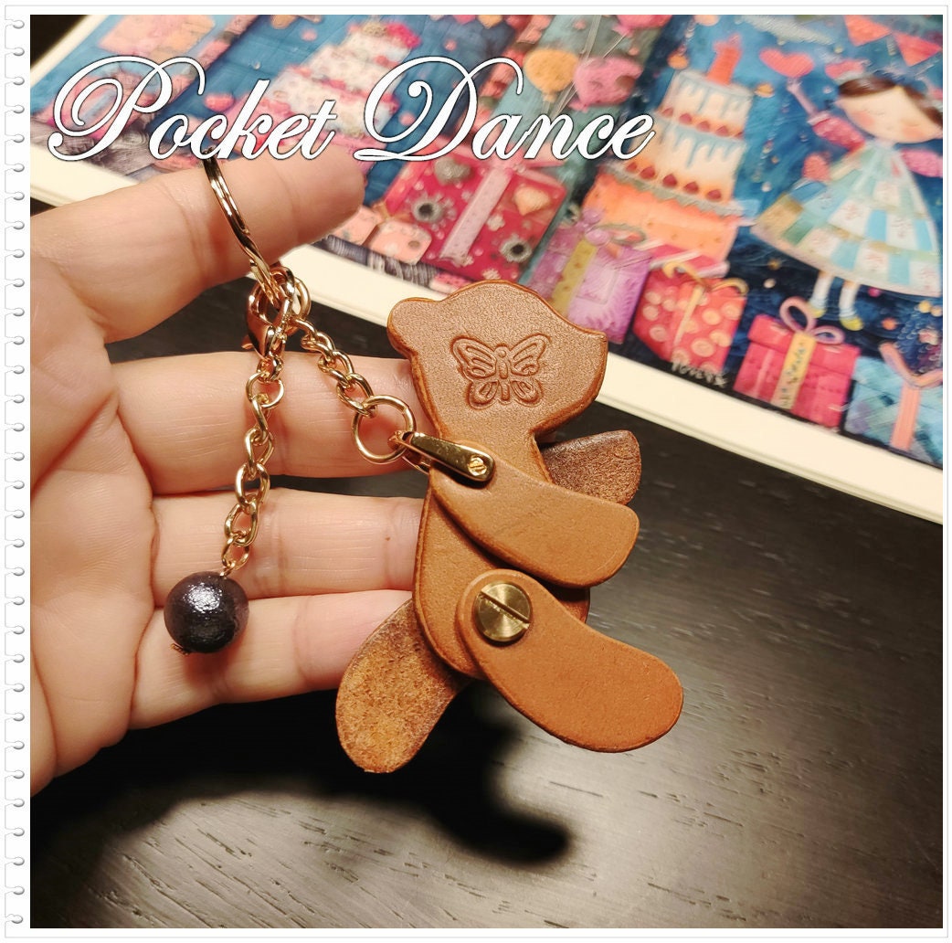 Handmade Leather Teddy Bear Keychain: Movable Limbs Charm