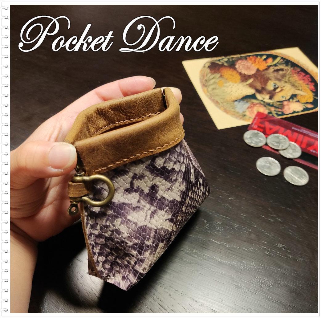 Handmade Leather Squeeze Coin Purse: Snake Pattern Flex Frame