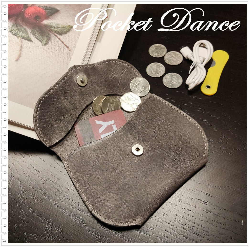 Handmade Gray Leather Coin Purse: Panda Card Wallet
