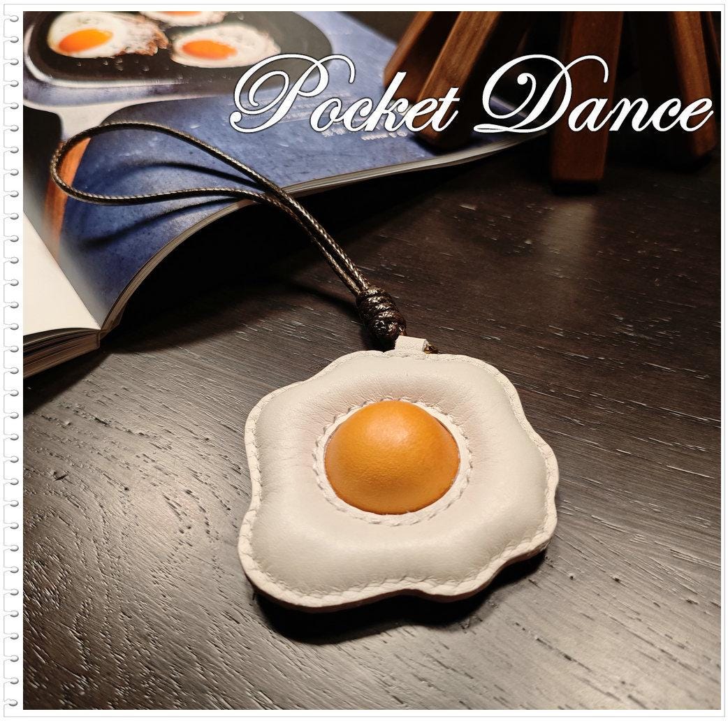 Handmade Leather Fried Egg Keychain, Food Bag Charm