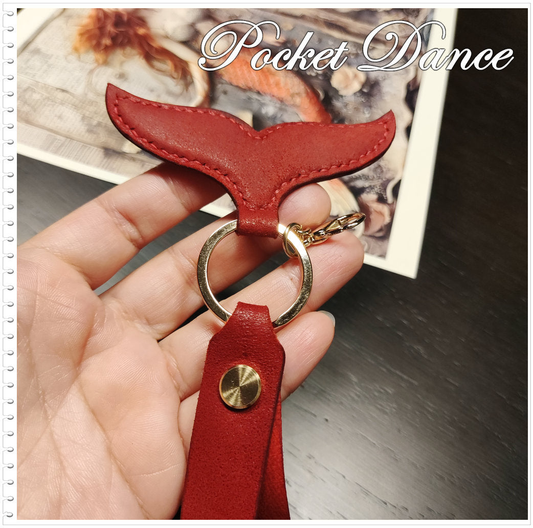 Red Leather Mermaid Tail Keychain: Pearl Bag Charm