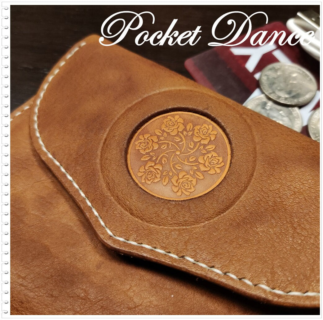 Handmade Rose Engraved Leather Coin Purse: Small Card Wallet