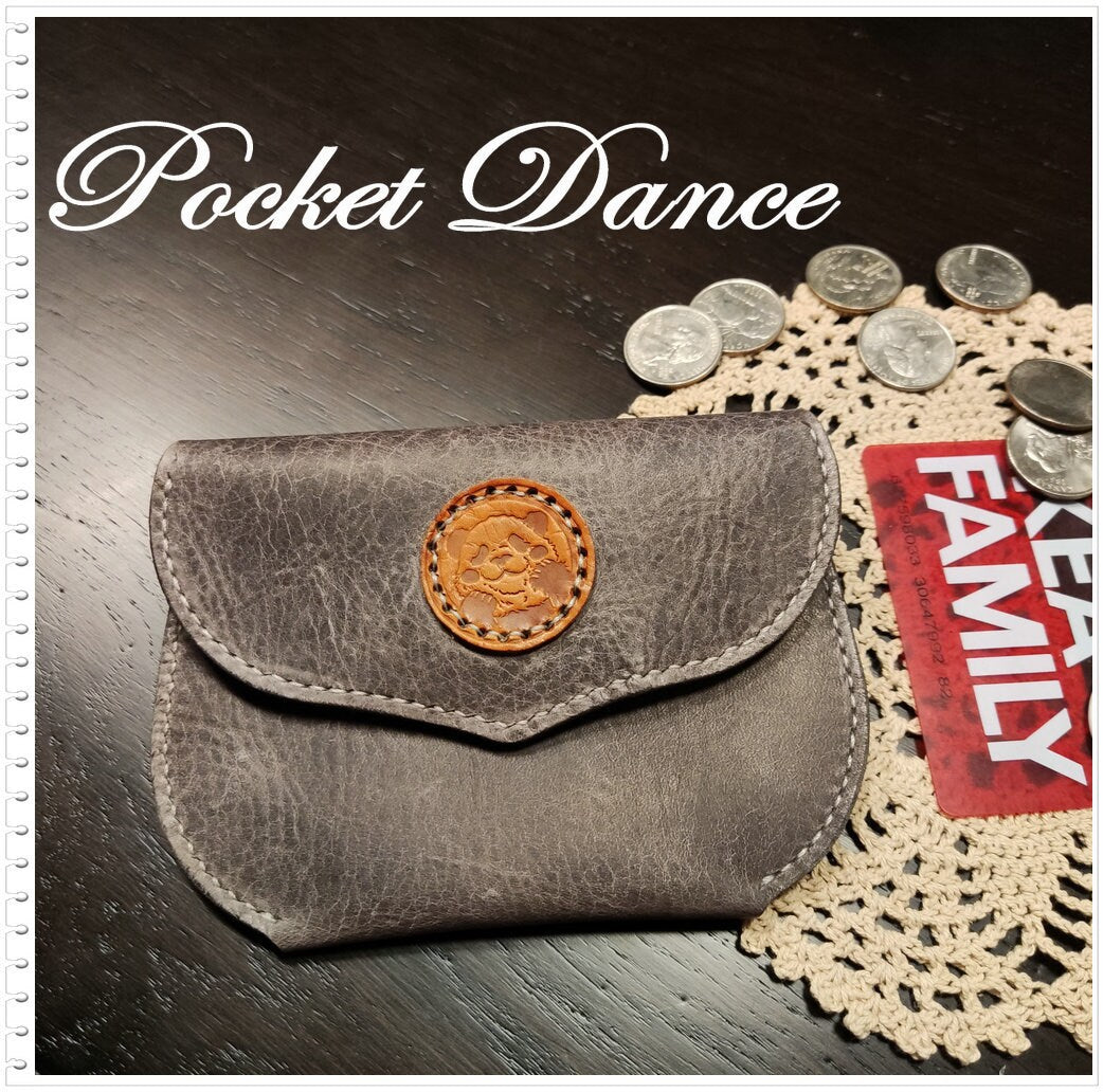 Handmade Gray Leather Coin Purse: Panda Card Wallet