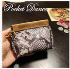 Handmade Leather Squeeze Coin Purse: Snake Pattern Flex Frame