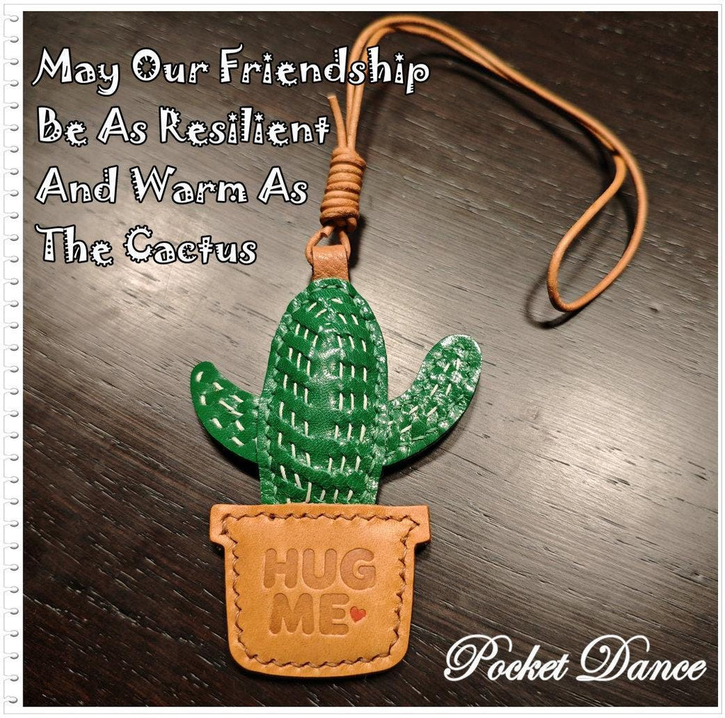 Handmade Leather Cactus Pendant Charm or Keychain for Purse Bag Friends Gifts