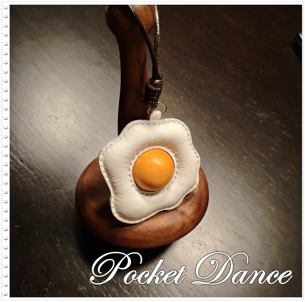 Handmade Leather Fried Egg Keychain, Food Bag Charm