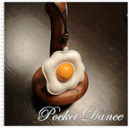 Handmade Leather Fried Egg Keychain, Food Bag Charm