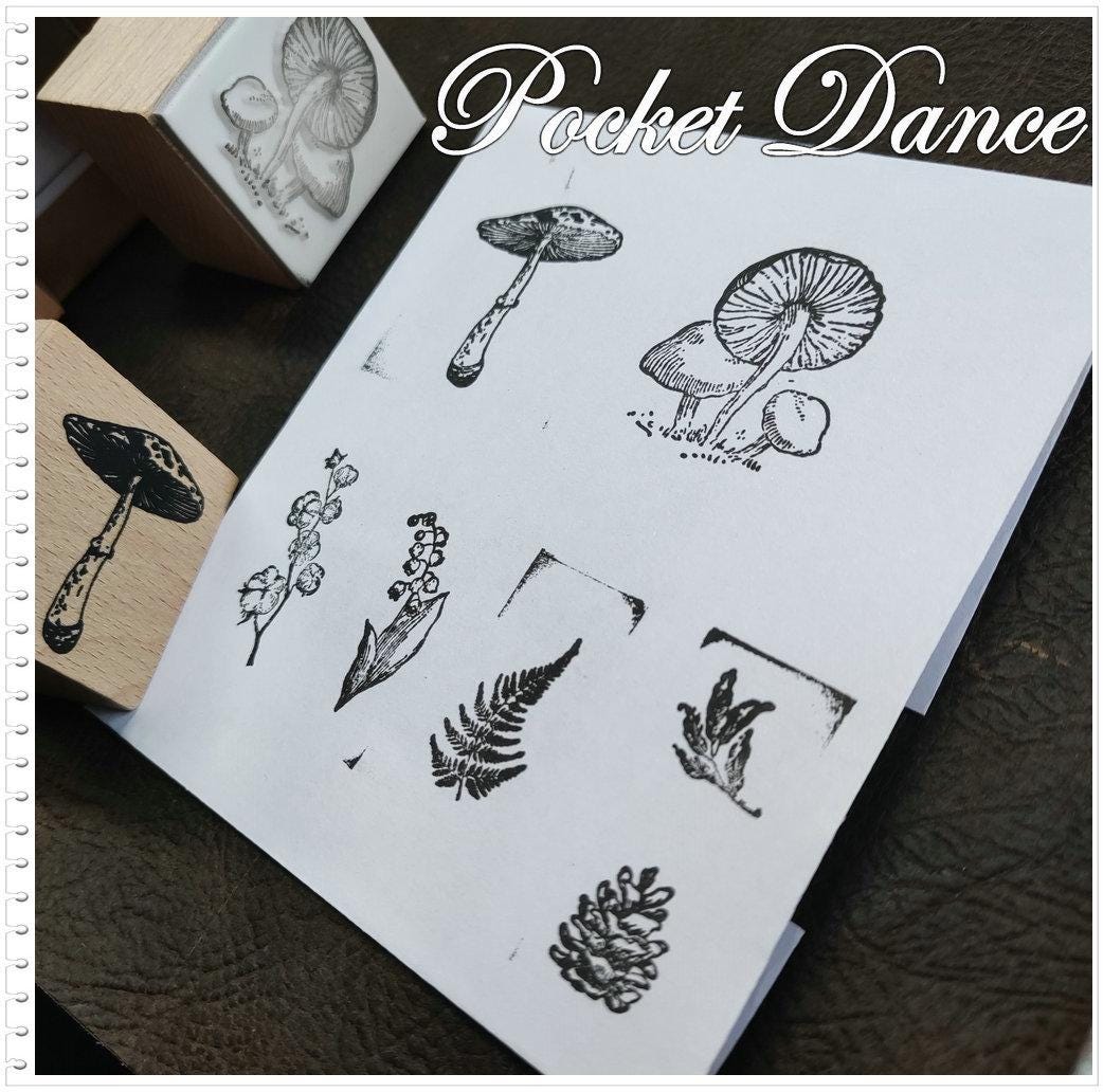 Plant Rubber Stamp Set: Mushroom, Bluebells, Pinenut - Scrapbook Supply