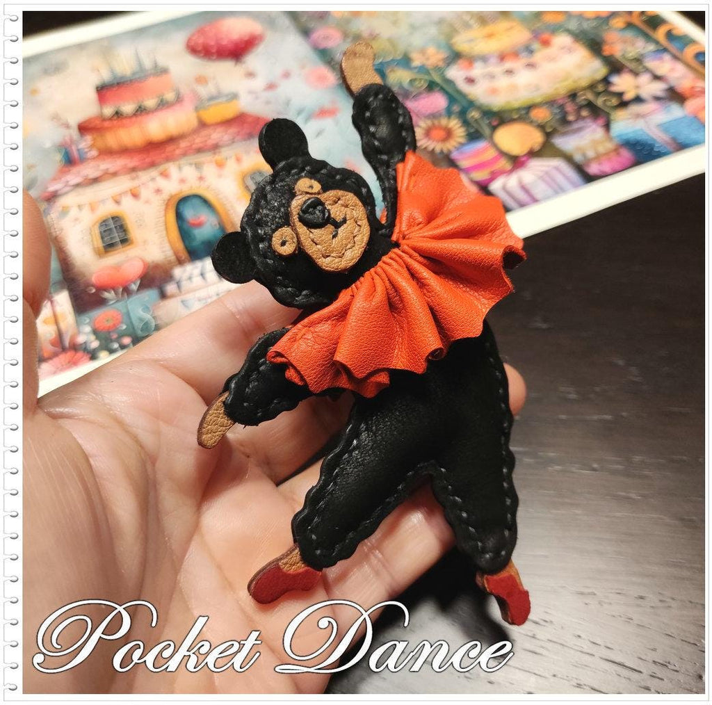 Handmade Leather Dancing Bear Charm: Nutcracker Ballet Gift
