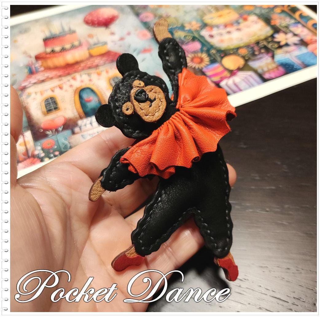Handmade Leather Dancing Bear Charm: Nutcracker Ballet Gift