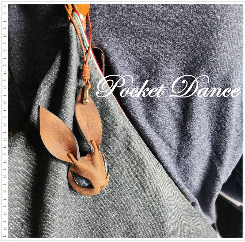 Handmade Leather Rabbit Keychain: Bunny Bag Charm with Natural Stone Eyes