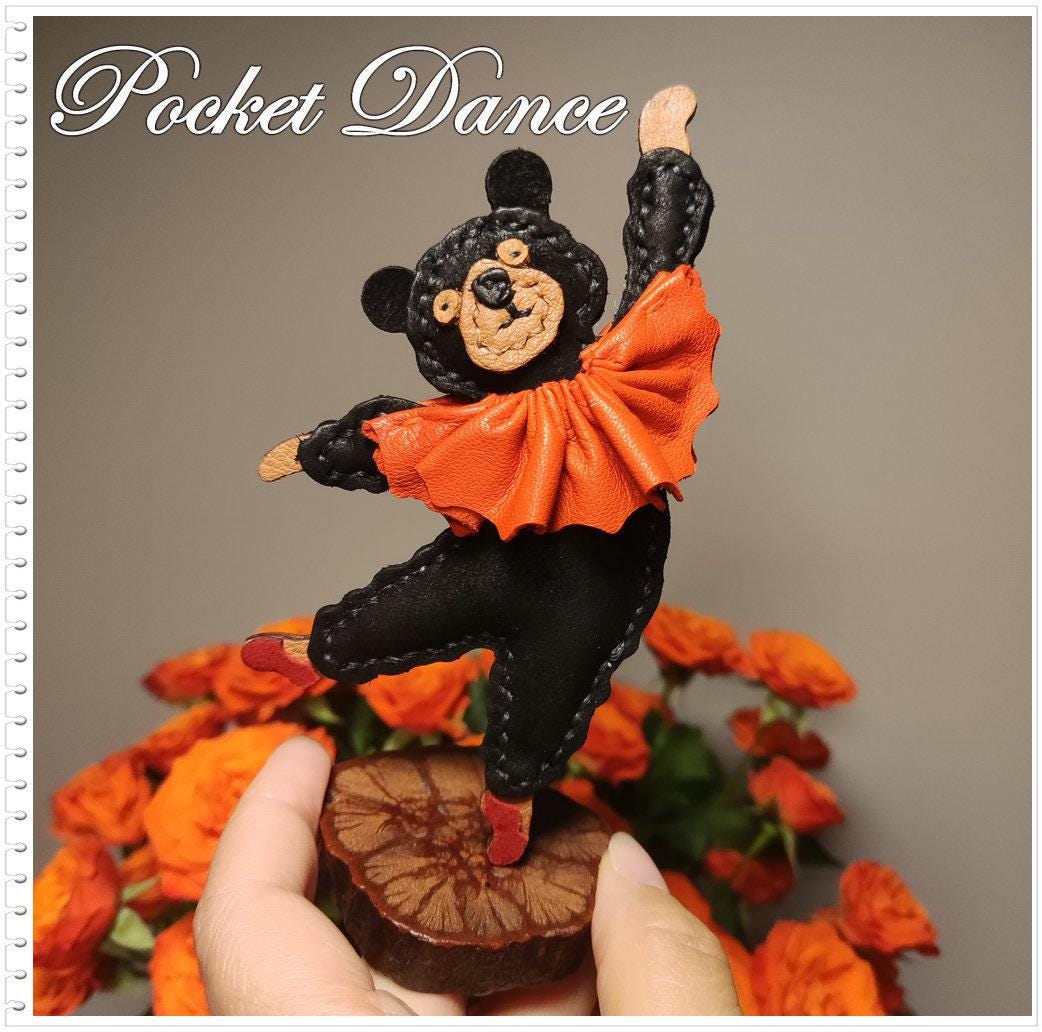 Handmade Leather Dancing Bear Charm: Nutcracker Ballet Gift
