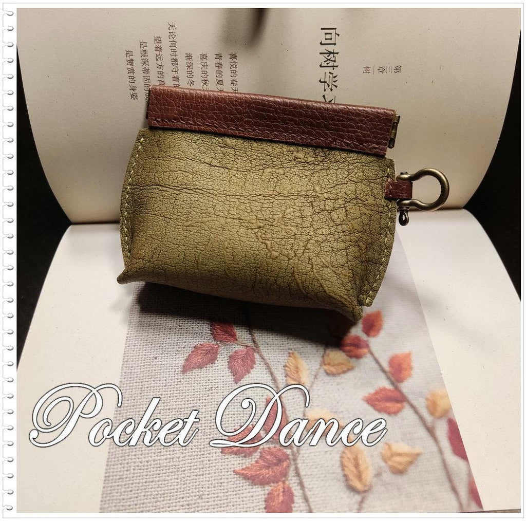 Green Leather Squeeze Coin Purse: Handmade Flex Frame Change Pouch