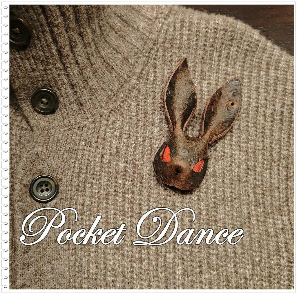 Handmade Leather Rabbit Keychain or Brooch: Brown Bunny Keyring with Red Stone Eyes