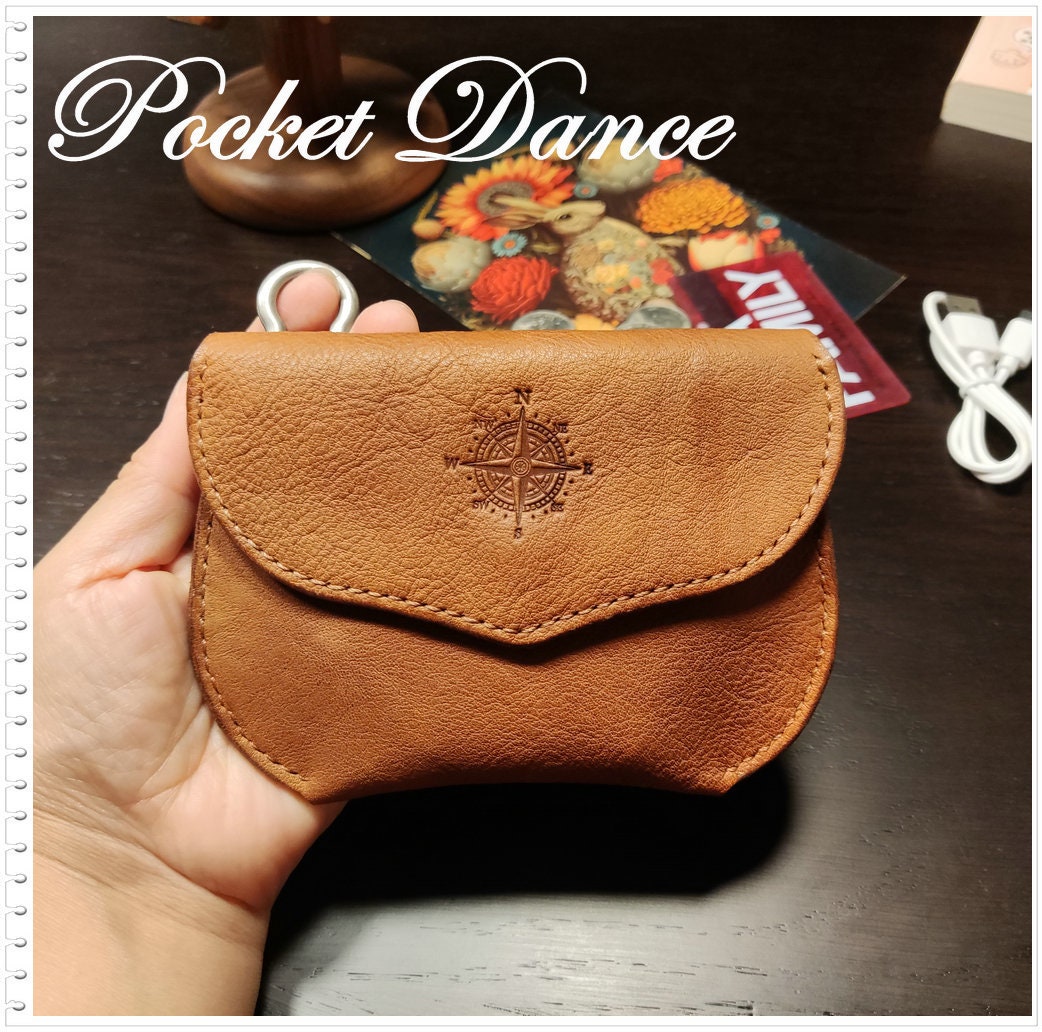 Handmade Leather Coin Purse: Compass Embossed Card Wallet