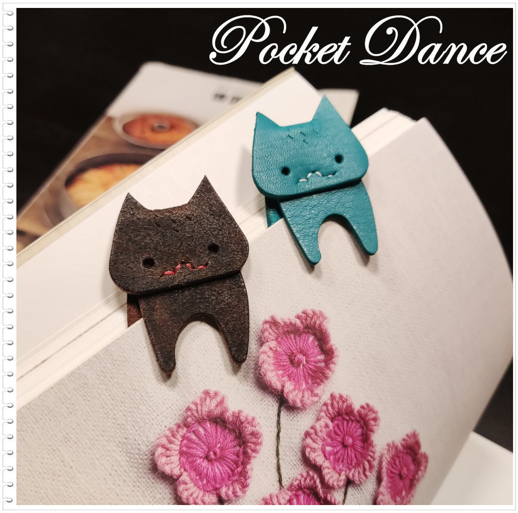 Handmade Leather Cat Bookmark kitty bookmarks Cute gifts for Kids Children Student Booklover Reader Graduation Cat lovers Bookworms