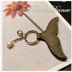 Handmade Leather Mermaid Tail Keychain: Pearl Keyring Bag Charm