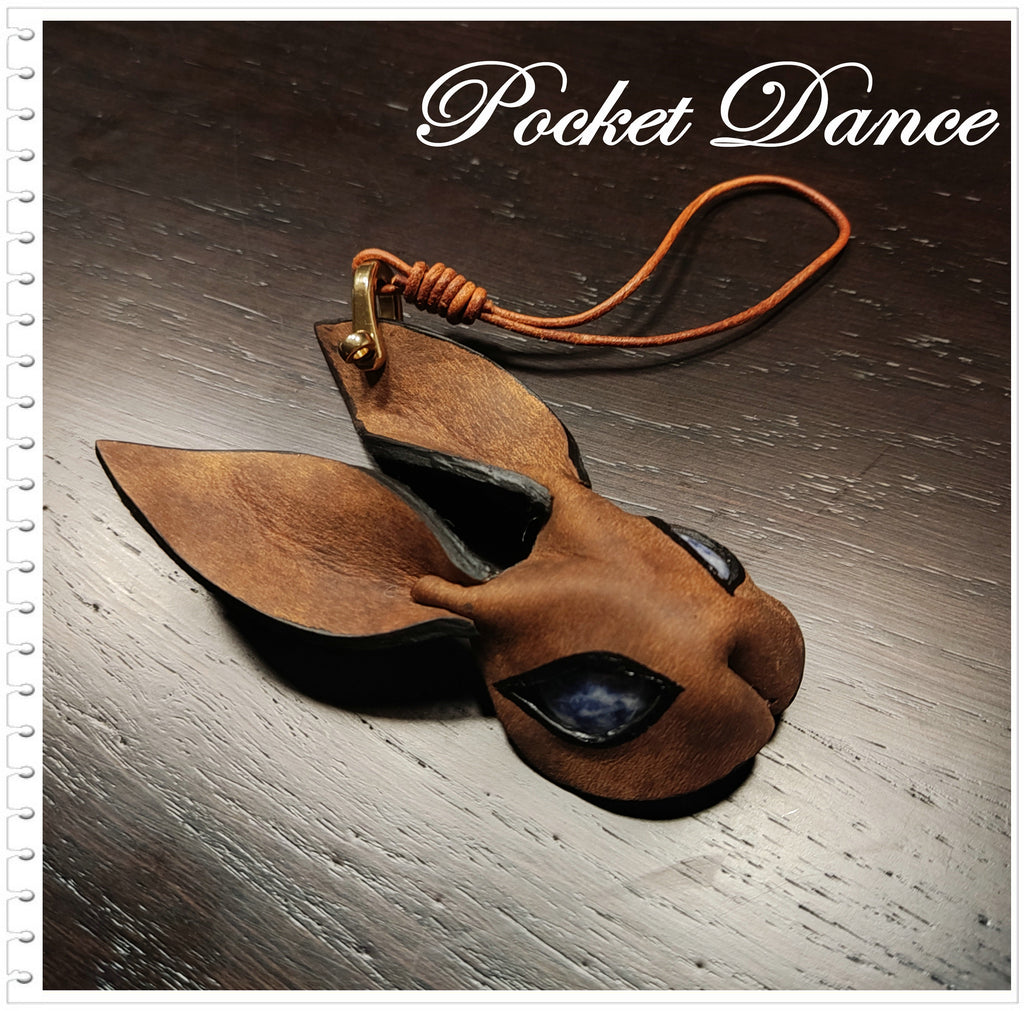 Handmade Leather Rabbit Keychain: Bunny Bag Charm with Natural Stone Eyes