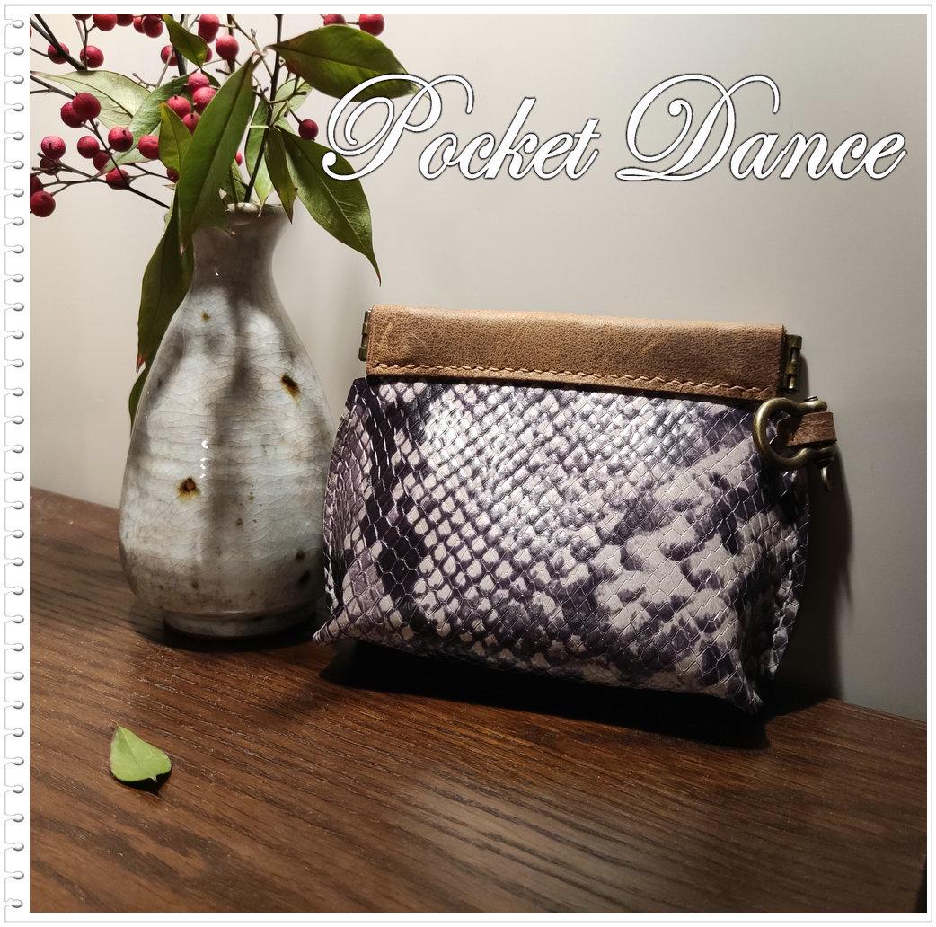 Handmade Leather Squeeze Coin Purse: Snake Pattern Flex Frame