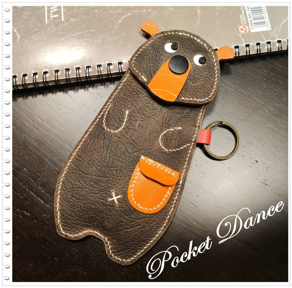 Handmade Leather Bear Coin Purse: Kids Pencil Case, Small Wallet