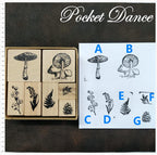 Plant Rubber Stamp Set: Mushroom, Bluebells, Pinenut - Scrapbook Supply