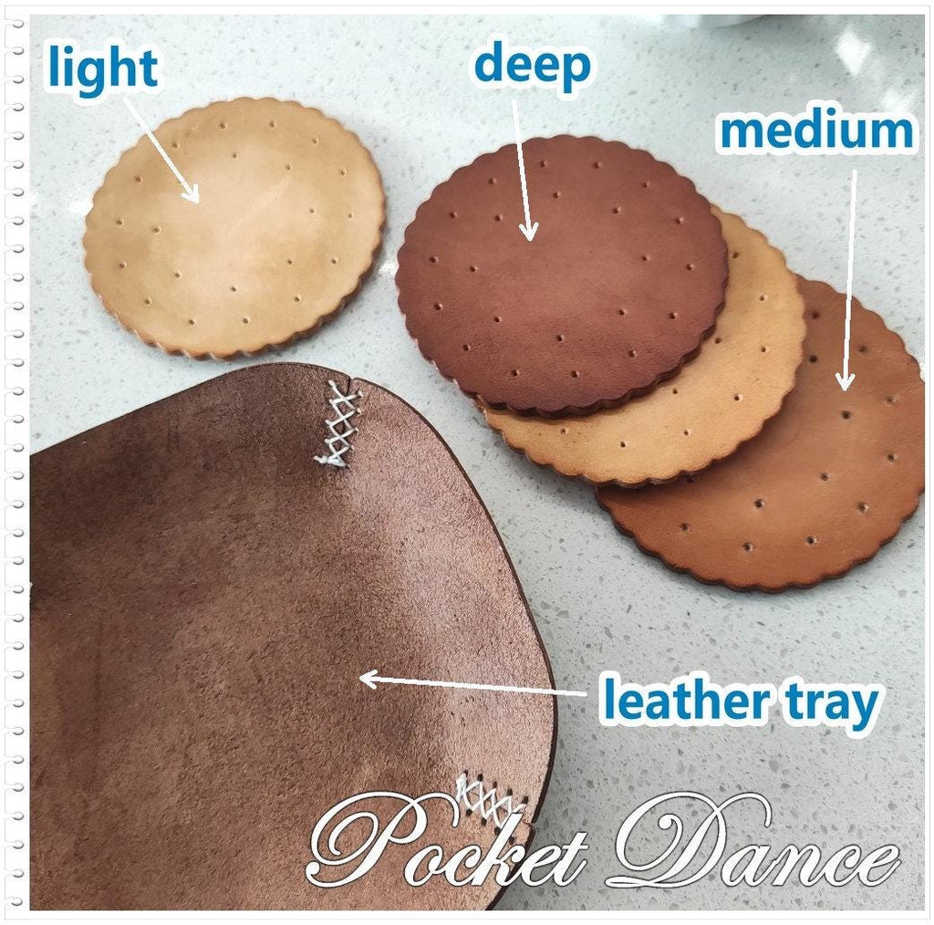 Handmade Leather Cookie Coaster Set, Unique Coffee Lover Gift