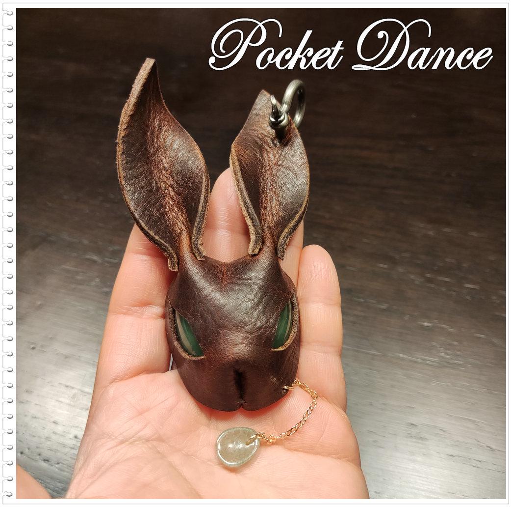 Handmade Leather Rabbit Keychain with Green Stone Eye