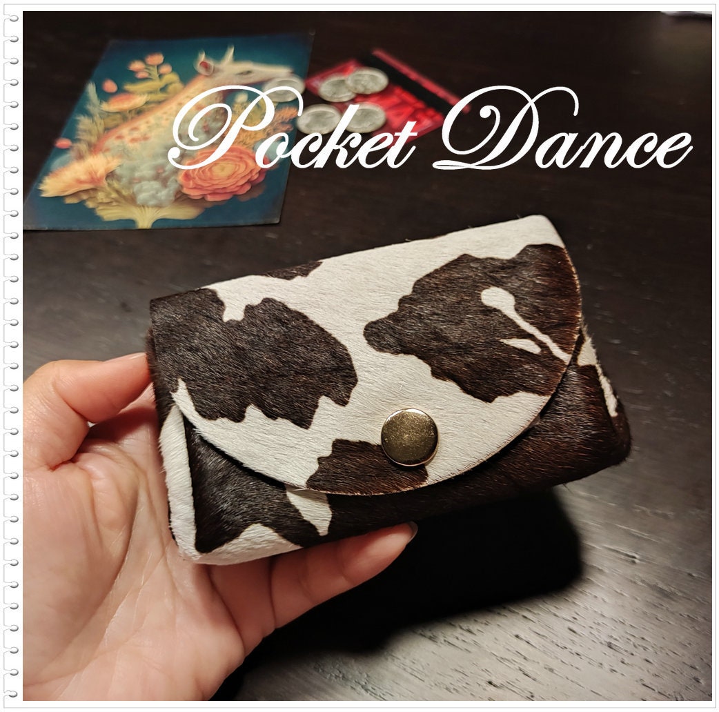 Handmade Cow Print Leather Coin Purse: Small Card Wallet