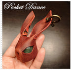 Handmade Leather Rabbit Keychain or Brooch: Unique Green Stone Eyes Bunny Pin Keychain Charm