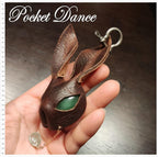 Handmade Leather Rabbit Keychain with Green Stone Eye