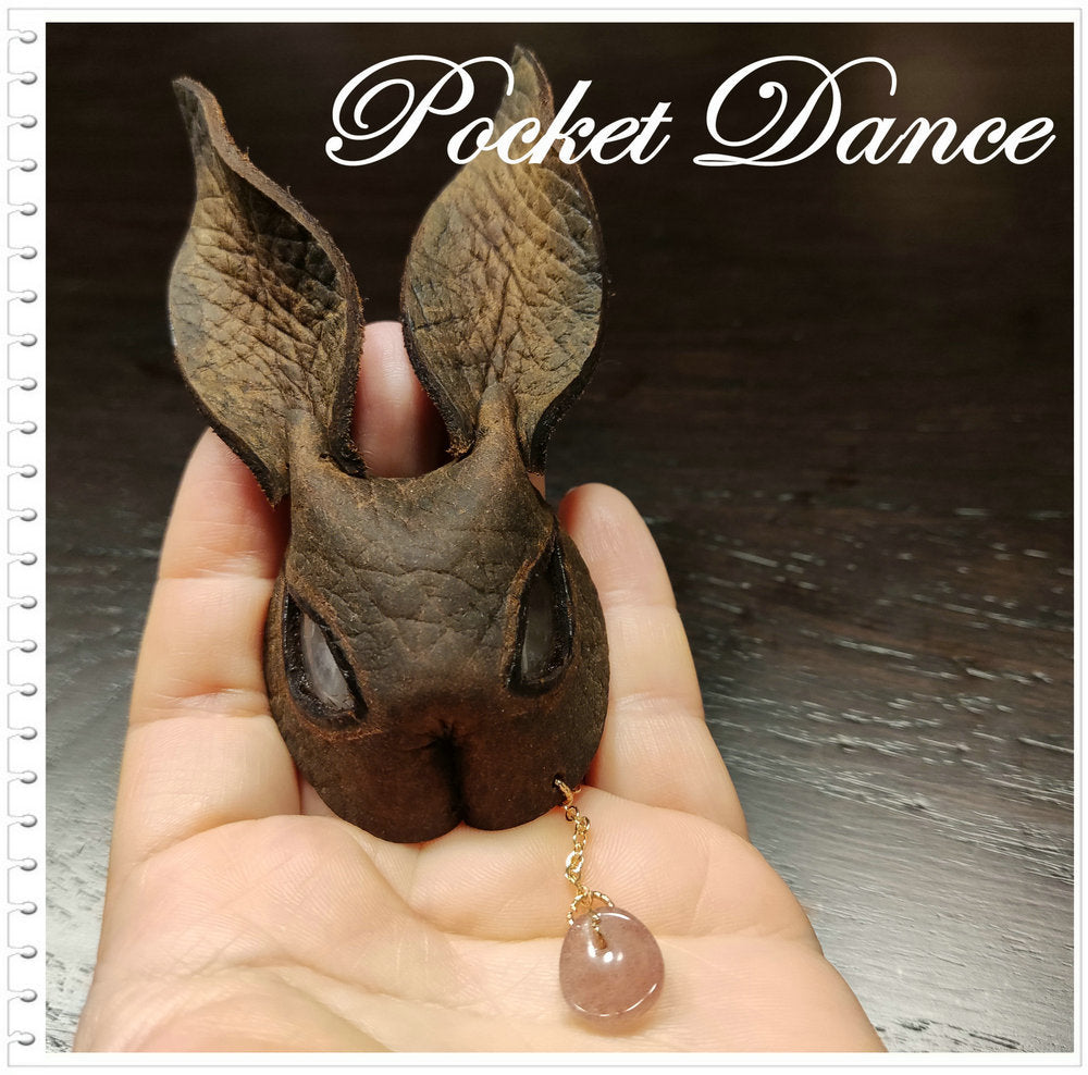 Handmade Leather Rabbit Brooch: Natural Stone Accent, Keyring Option